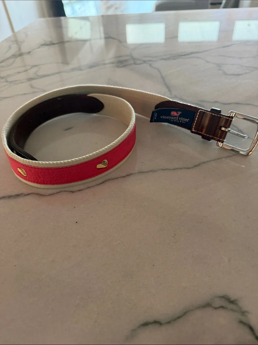 Vineyard Vines Pink Taco Canvas & Leather Belt